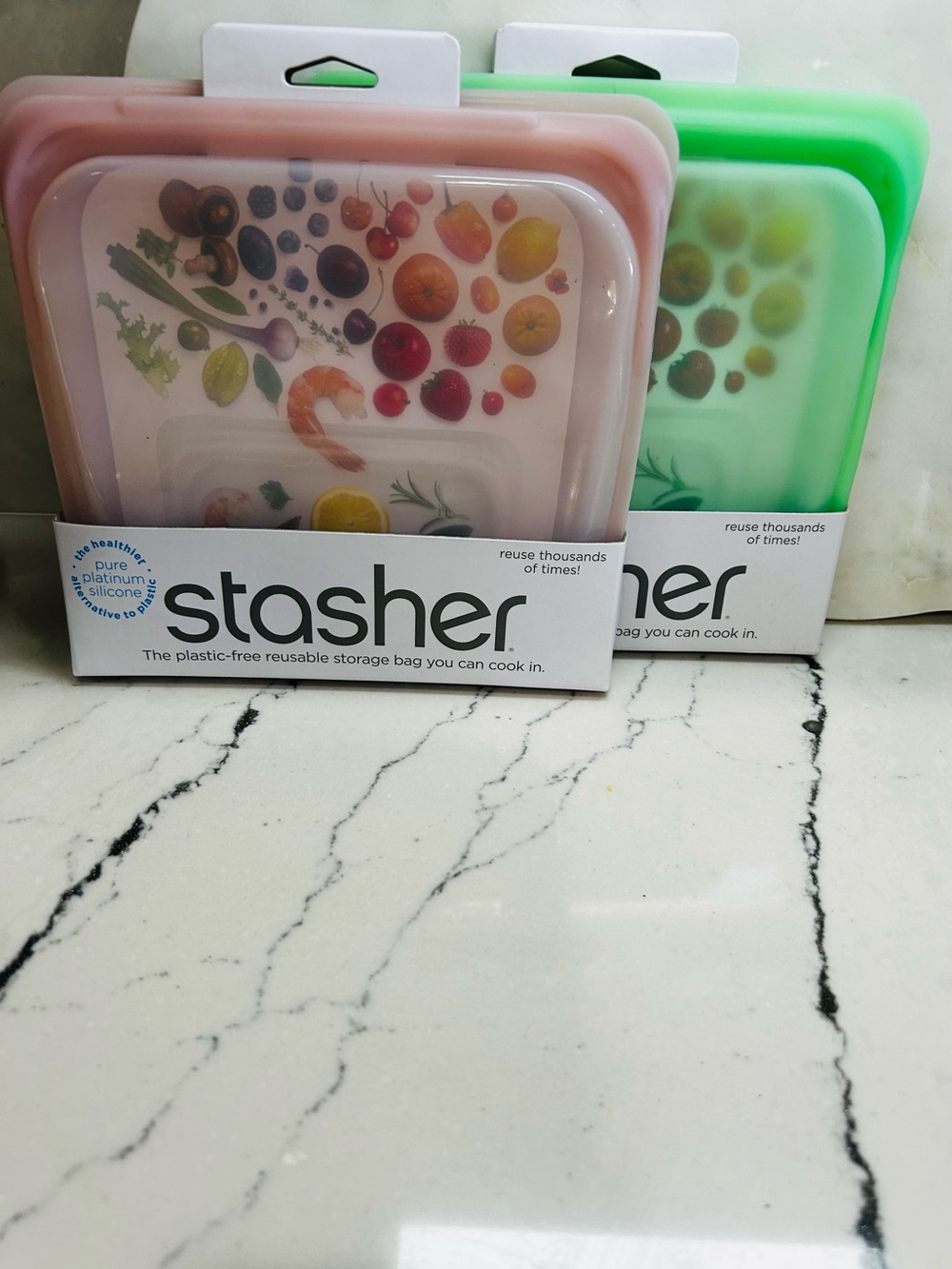 Stasher Reusable Silicone Storage Bags - Pink & Green (2-Pack)